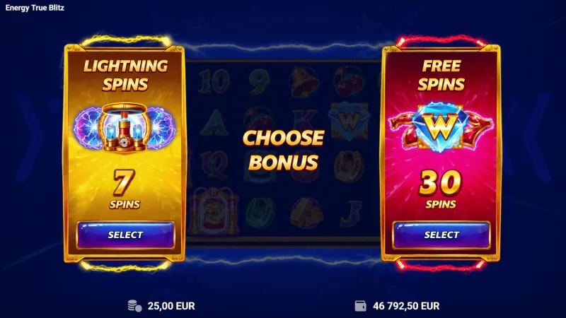 Energy True Blitz - επιλογή επιλογής Lightning Spins